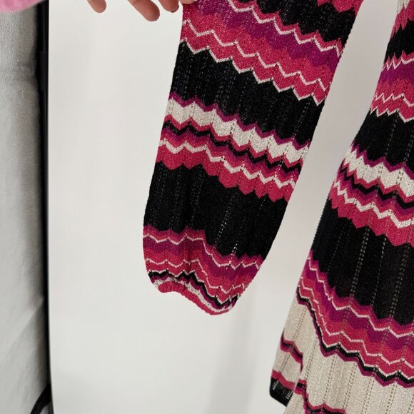 BEBE Metallic‎ Chevron Sweater Dress Size M Pink Balloon Sleeve Knit Y2K Vintage - Picture 6 of 8